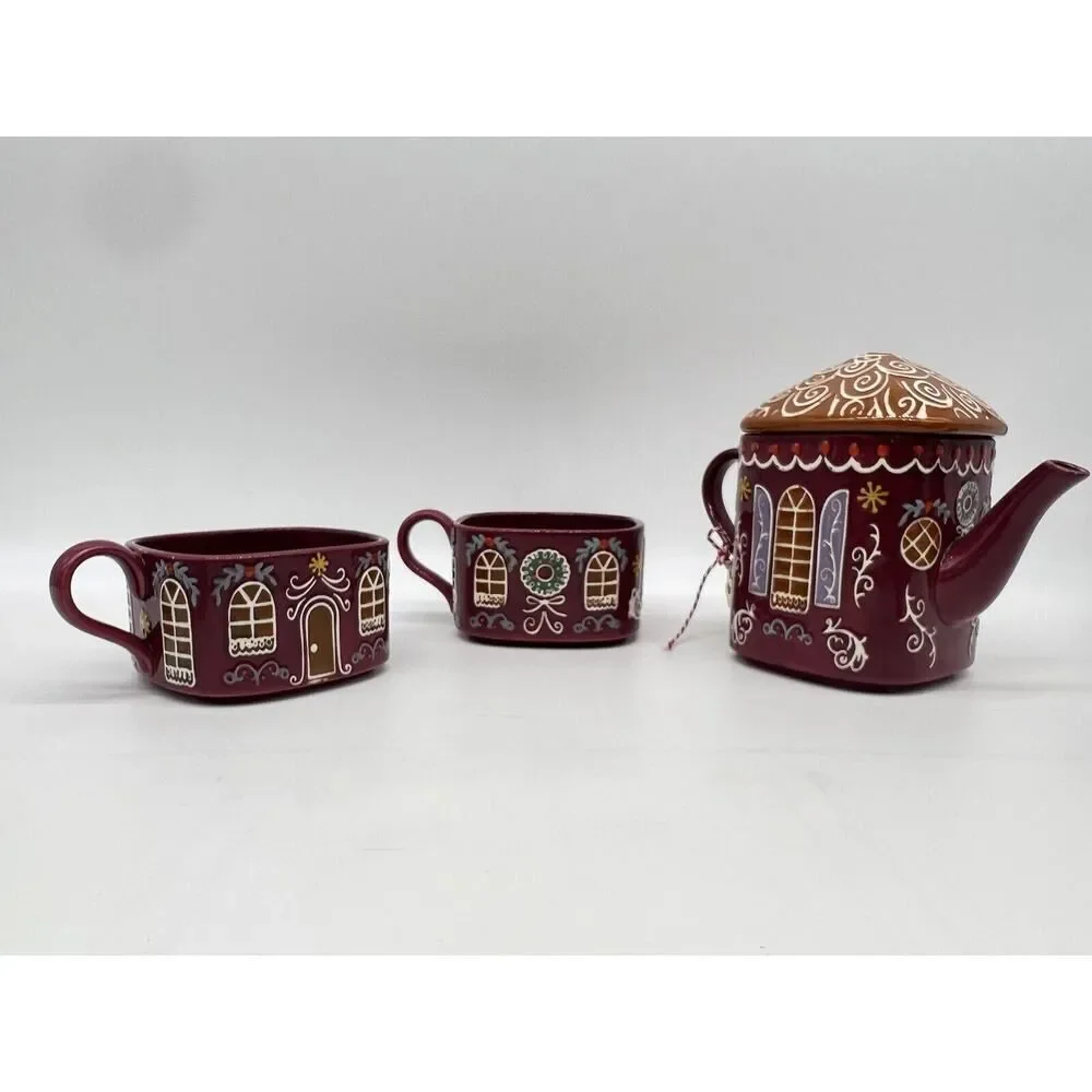 Anthropologie Ginger Ceramic Stoneware Teapot , Creamer and Sugar Bowl Set